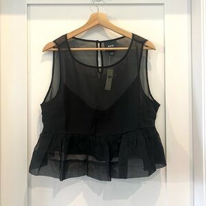 Maeve by Anthropologie Sheer Crop Peplum Top in Black - Large